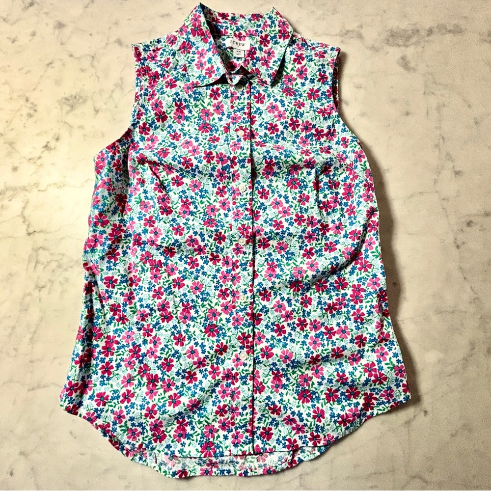 J. Crew Multicolor Floral Sleeveless Button Down Blouse